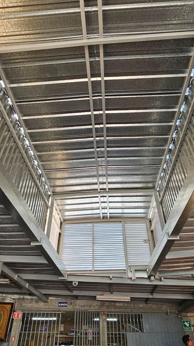 Estructura de techo de la nave industrial de TESEY, vigas y lámina galvanizada